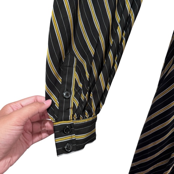 GANNI Striped Long Sleeve Wrap Maxi Dress Size EU 36/S/US 4 Black Gold - Picture 10 of 16